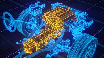 transparent car with engine powertrain