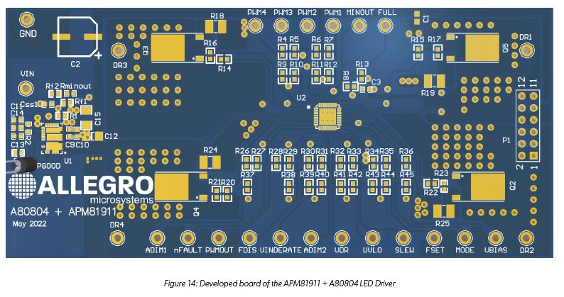 An Efficient Voltage Optimized LED Driver with Synchronous Buck Pre-Regulator Module: Figure 14 Developed board of the AOM81911 and A80804 LED Driver